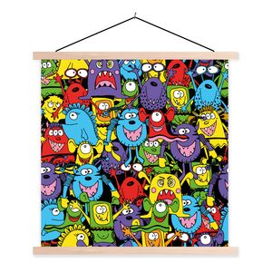 MuchoWow® Textilposter Muster - Monster - Lustig - Abstrakt - Mädchen - Jungen 60x60 cm mit holzfarbenen Rahmen - Wanddekoration