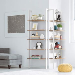 COSTWAY 5-stufiges Leiterregal, Bücherregal mit Metallrahmen, Treppenregal, Pflanzenregal für Büro, Küche, Wohnzimmer Weiß