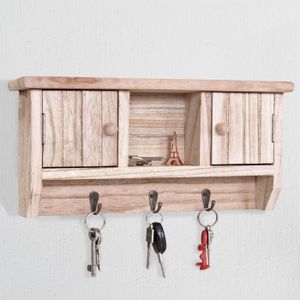 Schlüsselbrett HWC-A48, Schlüsselkasten Schlüsselboard mit Türen, Massiv-Holz MVG-  natur