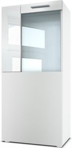 Vladon Stand-/Hänge Vitrine Movie, Weiß matt/Weiß Hochglanz - Moderne Glasvitrine - (BxHxT): 50,5 x 111 x 32,5 cm