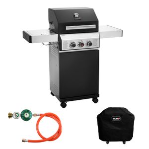 TAINO BLACK 2+1 Gasgrill-Set Haube Regler Gasgrill mit Seitenbrenner Gusseisen-Rost Gasgrill 2 Brenner Standgrill Matt Schwarz