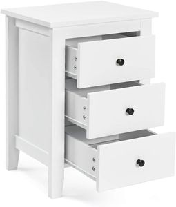 COSTWAY Nočný stolík s 3 zásuvkami, moderný nočný stolík s veľkým úložným priestorom a stabilnou konštrukciou, nočná skrinka do obývačky, biela