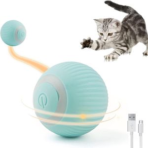 Katzenspielzeug Elektrisch Katzenball mit LED Licht, Automatischer 360 Grad Rollbal Interaktives Katzenspielzeug mit USB Wiederaufladbarer, blau