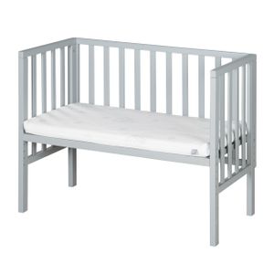 roba Beistellbett safe asleep® 2 in 1 - 45 x 90 cm - Höhenverstellbar - Komplettes Anstellbett mit Matratze + Canvas Barriere - Bett Set für Babys - Holz taupe / grau