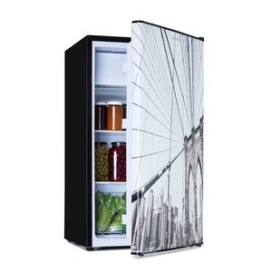 Klarstein CoolArt Kühl-Gefrier-Kombination - Kühlschrank mit 2 Kühl-Ebenen, Design-Front, Thermostat mit 5 Stufen, 0 bis 10 °C, Fassungsvermögen: 79 Liter, Motiv: Großstadt