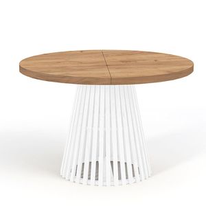 Runder Ausziehbarer Tisch für Esszimmer, DOVER - Industrial/Loft Still mit Lamellenbeine, Durchmesser: 100 / 200 cm, Farbe: Eiche Craft Golden / Weiß