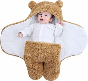 Teddy Schlafsack Baby, Neugeboren Weich Gefüttert Pucksack Verstellbare Schlafsack Decke für Säuglinge Babies Neugeborene Unisex Baby-Braun-S(0-3 Monate)