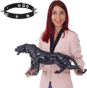 Deco Figure Leopard 59cm, Polyresinová socha Panther, interiér/ exteriér ~ čierna s vysokým leskom a golierom