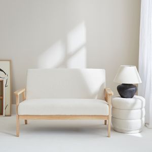 sweeek - 2 Sitzer Sitzbank mit Bouclé-Bezug und Holzfüßen Kunstlammfell - Kunstlammfell Weiß