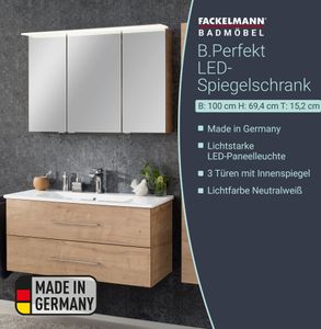 FACKELMANN LED Spiegelschrank B.PERFEKT / Badschrank mit Soft-Close-System / Maße (B x H x T): ca. 100 x 69 x 15 cm / hochwertiger Schrank mit Spiegel und    für das Bad/ Korpus: Braun