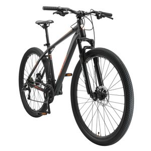 BIKESTAR hliníkový horský bicykel 29 palcov, 21 rýchlostí hardtail šport MTB 19 palcový rám kotúčová brzda odpružená vidlica, čierna oranžová