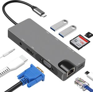 INF 9-in-1-USB-C-Hub mit USB 3.0, HDMI, RJ45, SD/TF-Kartenleser, 100 W PD, VGA INF 9-in-1-USB-C-Hub mit USB 3.0, HDMI, RJ45, SD/TF-Kartenleser, 100 W PD, VGA