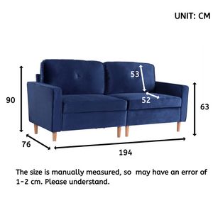 3-Sitzer Sofa, Couch für Wohnzimmer, gemütlich morderne Couch mit dezenten Designelementen, Federkern und Loser Rücken, 194 * 76 * 90cm,Blau