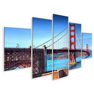 Bild auf Leinwand Golden Gate Brücke San Francisco Stadt Kalifornien Wandbild Poster Kunstdruck Bilder 170x80cm 5-teilig