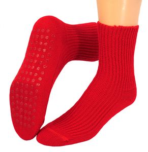 ABS Damen Antirutsch Socken Stoppersocken mit Wolle - Perfekt als Hausschuhersatz , Farben alle:braunmeliert, Größe:35/38