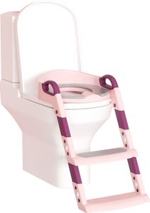 Jayseuw Höhenverstellbarer Toilettentrainer Toilettensitz mit Treppe Kinder-Töpfchen WC Sitz mit Spritzschutz und Griffen, klappbar Rosa