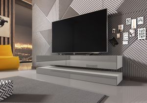 3xObývacia nízka skrinka pod TV SAJNA v bielej a sivej farbe s vysokým leskom bez LED, 3 farebné možnosti, s/bez LED, 140 cm