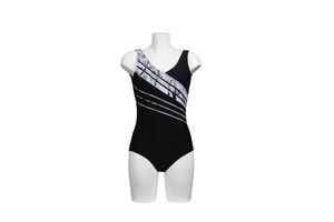 Pacific Fashion Badeanzug  Schwarz-Weiss Diagonal-Streifen 30220, Größe 52 D