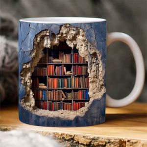 winterbeauy hrnek šálek na kávu, 3D poličkový hrnek, hrnek na knihy, policový hrnek do knihovny, víceúčelový hrnek, dárek pro čtenáře, milovníky