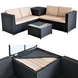 Mucola Gartenmöbel Sitzgruppe Sofa Polyrattan Sitzgarnitur Auflagenbox Couch Ecksofa Wohnlandschaft Sitzer Design Lounge - Schwarz