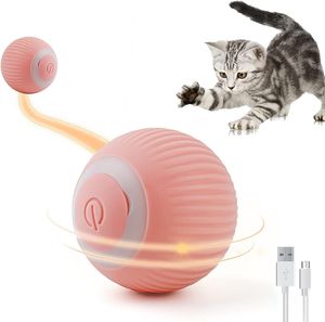 Katzenspielzeug Elektrisch Katzenball mit LED Licht, Automatischer 360 Grad Rollbal Interaktives Katzenspielzeug mit USB Wiederaufladbarer, rosa