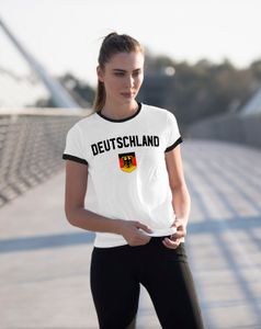 Klassisches Damen WM-Shirt Deutschland Flagge Retro Trikot-Look Fan-Shirt weiß-schwarz L
