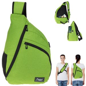 Rucksack Sling Body Bag Crossbody  ONE DIN A4 Daypack mit USB Port, Fahrradrucksack, Freizeitrucksack Damen Herren Outdoor  12870 Viper Grün