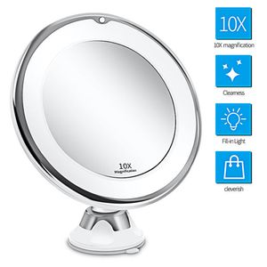 Kosmetikspiegel LED Beleuchtet mit 10x Vergrößerung,  360° Schwenkbar, Makeup Spiegel Schminkspiegel mit Blendfreier Beleuchtung für Zuhause und Unterwegs