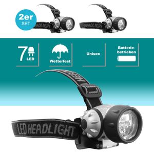 Eaxus 2er Set Stirnlampe mit 7 LEDs - Leselampe/Kopftaschenlampe mit 3 Leuchtmodi, inkl. 3X AAA Batterie, Schwarz