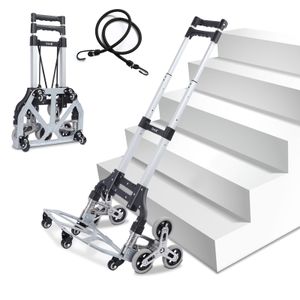Dripex Aluminium Treppensteiger Sackkarre klappbar, Treppensackkarre bis 60 kg belastbar,  leise und leichtgängige Rollen, Transportkarre für Umzug & schwere Gegenstände,  inkl. Expanderseil