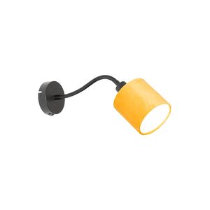 QAZQA - Modern Wandleuchte schwarz mit gelbem Schalter und flexiblem Arm - Merwe I Wohnzimmer I Schlafzimmer - Textil Rund - LED geeignet E14
