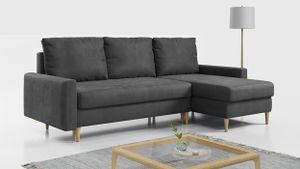 Ecksofa LANG - L-form Sofa Mit Schlaffunktion - Wohnlandschaft 220cm - Wohnzimmer L Couch – Dunkelgrau
