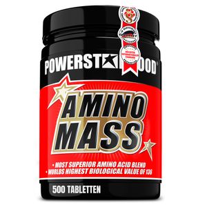 Powerstar AMINO MASS | Aminosäuren Komplex HOCHDOSIERT | 500 Tabletten | Höchste Biologische Wertigkeit 136 | Muskelaufbau & Workout