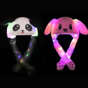 2er Wackelohrmütze mit LED und beweglichen Ohren Plüschkostüm für Kinder Erwachsene Tier Plüschtier Mütze (rosa Hase + roter Panda)