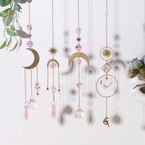 4 Stück Sonnenfänger Kristall Windspiel Mond Sonne Anhänger Ornamente für Kristall Pendelbeleuchtung Garten Fensterdeko Traumfänger