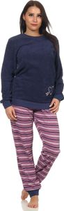 Damen Frottee Pyjama mit Bündchen - Hose gestreift, Oberteil mit Herz Motiv - 291 13 901 ; marine , 48/50 Damen Frottee Pyjama mit Bündchen - Hose gestreift, Oberteil mit Herz Motiv - 291 13 901 ; marine , 48/50