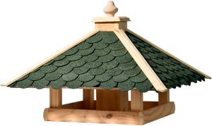 dobar Traditionelles Vogelfutterhaus, Vogelhaus mit Bitumenschindel-Dach, 54 x 54 x 38 cm, Kiefer, Grün