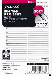 Filofax Kalender Einlage Pocket: Ein Tag pro Seite 2021 deutsch mit Uhrzeiten