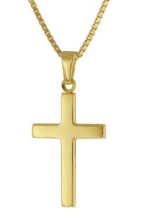 trendor 41115 Kreuz für Damen und Herren Gold 585 mit Vergoldeter Silberkette, 50 cm