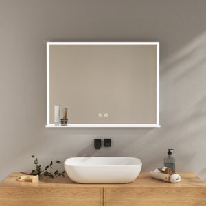 EMKE Badspiegel mit LED beleuchtung, Horizontal Wandspiegel mit Ablage, 800x600mm Badezimmer Spiegel Touch-Schalter, Antibeschlag-Funktion