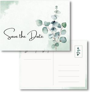 MAVANTO 20x Save the Date Karten Hochzeit Eukalyptus - DIN A6 Postkarten Set als Einladungskarten für feierliche Anlässe (Save the Date)