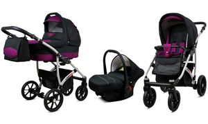 Kočík Largo Alu, 3 v 1 Set prenosná postieľka autosedačka s príslušenstvom Black Purple