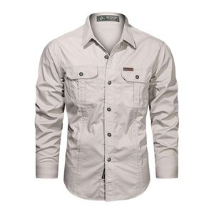 Herren Hemden Baumwolle Single Breated Hemd Herrenhemden mit Taschen Herbst Shirts Beige,Größe:EU XL