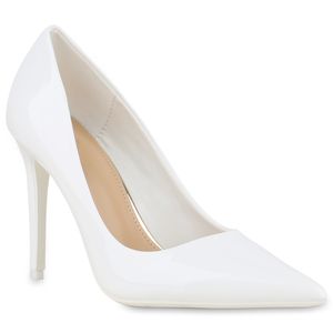VAN HILL Damen High Heels Pumps Elegante Stiletto Spitze Party Schuhe 840674, Farbe: Weiß, Größe: 40