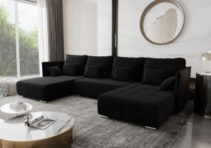AX LIVING Schwarze Ecksofa mit Schlaffunktion Florinna 345cm U