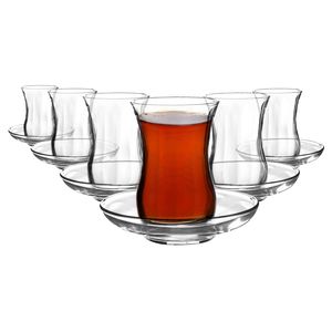 12pc Klasik 115ml Glas Türkisch Teetassen & Untertassen Set - Kaffee Latté Cappuccino Heißes Trinken Kein Griff Tassen Glases - by LAV