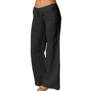 Frauen einfarbige Taschen Kordelzug elastisch breites Bein lange Hose Yogahose schwarz XL