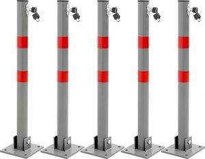 ECD Germany 5x skladacia zábrana na parkovisko, okrúhla, 71 cm, 3 kľúče, oceľový parkovací stĺpik, antracitová farba s červenými výstražnými pruhmi