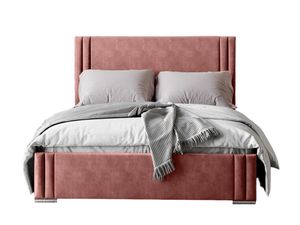 FURMEB24 - LONDON 120 x 200 cm - Postel Boxspring s podnožkou včetně matrace Belluci Classic - Čalouněná postel s dřevěným rámem - Manželská postel s vysokým podhlavníkem - Čalouněná - Magic Velvet - Růžová