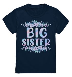 Große Schwester T-Shirt Blumen Big Sister – Navy / 122/128 (7-8)